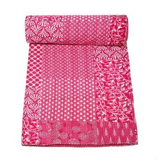 Marubhumi 인도 핸드메이드 순면 칸타 퀼트 담요 비스프레드 (레드 트윈 (152.4cm x 228.6cm/60인치 x 90인치))), 레드