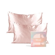 Kitsch 머리카락과 피부를 위한 지퍼가 달린 새틴 베개 커버 실크보다 부드러움 주름 방지 매끄럽고 시원한 새틴 베개 커버 표준 사이즈 48.3cm x 66cm(19, Holiday Blush