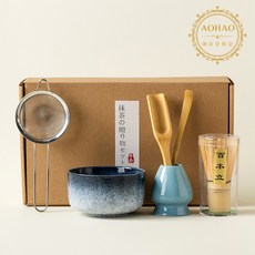 AOHAO 말차 도구 4/6PCS 세트 Matcha Whisk 차선 다완 차선립, 블루 6PCS, 6세트