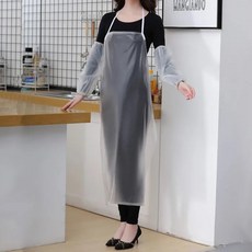 PVC 방수 앞치마 팔토시 세트 주방 청소 공장 작업 세차 다용도, 1세트, 투명화이트 M