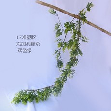 嘉義出貨 品質款假草葉子蔓藤纏繞花藤 爬牆ins 塑膠掛藤 仿真植物 1.7米 尤加利藤條過漿 人造植物, 1.7米尤加利-綠色, 1個