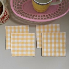 파스텔체크 패브릭코스터 컵받침 제작 4p, 노랑, 1세트