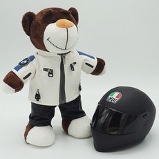 非凡優選 機車機車頭盔熊公仔機修賽車拉力熊尾箱吊飾玩偶agv頭盔小熊, 白皮熊+agv啞黑, 1個