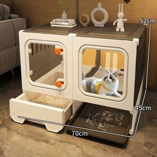 고양이격리장 케이지 하우스 블랙 이동식 펜스 울타리 빌라 동물 애견샵 보호장, 1개, L. 70x45x52 고양이 용변