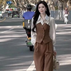 여성투피스 여성세트 슬림핏 블라우스 + 와이드팬츠 티셔츠 여성바지 GDH25122504 50