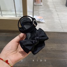 DFMEI 夏季新款女童公主鞋綢緞方頭大蝴蝶結魔術貼涼鞋幼兒園