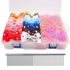 YOY 사랑스러운 애완견 헤어 리본 20개 클립 및 고무 밴드 1000개 및 스틸 그루밍 빗 1개 세트 그루머 강아지 탑 매듭 나비매듭 강아지 포니테일 브레이드 및 드레드, YOY 사랑스러운 애완견 헤어 리본 20개, 클립 및