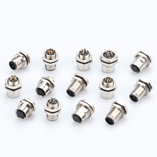 M12航空插頭插座法蘭座 穿板連接器 4芯 5芯 8芯針孔公母頭防水插座, 1個, M12 板後公座（針）4芯 開孔12