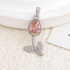 吊墜網紅時尚鬱金香diy飾品配件女小衆高級感不掉色輕奢小衆配飾, 1個, XL2385粉色鬱金香吊墜銀色:1個