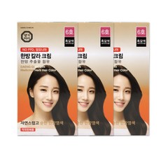 댕기머리 한방칼라크림 새치염색약 6호 흑갈색 3개 한방염색약