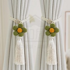 全店折扣 窗簾綁帶簡約清新花朵創意裝飾紗簾收納扎束帶窗簾釦環夾K-374, 綠色一對, 1個