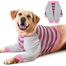 후아메이 강아지 회복용 소매 엘보 보호대 셔츠로 핥기 방지 관절 보호 애완동물 긴 슈트 앞다리 팔 상처 피부 상태 커버 퍼플 스트라이프 L, XXL(Weight:88-105lbs), Pink Stripes