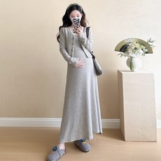 임부복 출산복 봄 가을 고급 드레스 정장 스웨터 투피스 세트 스타일리쉬 니트 드레스
