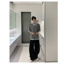 Chicsky 투인원 스트라이프 폴로넥 반팔티 남녀공용 여름 커플룩 티셔츠