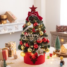 桌面迷你植絨聖誕樹套裝 (45cm/60cm) 粉色送燈 Christmastree 聖誕節裝飾, 60cm豪華版紅金普樹加密套餐+燈泡串