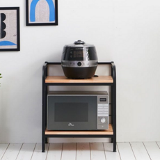스틸 협탁 철제 2단 원목 다용도 협탁 진열장 수납장 테이블 레인지 정리대 밥솥 전자 오븐 주방 수납 거실, 블랙