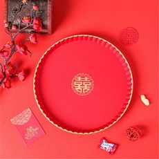 紅色結婚喜慶雙喜圖案零食乾果喜糖盤子, 款式三, 1個