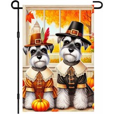추수감사절 가을 정원 깃발 인치 순례자 슈나우저 야외 장식 폴리에스테르 수확 환영 가정용, 12x18inch, 1개