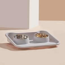 Tiger Pavilion 반려동물 스테인리스 스틸 식기 2구, 1개, 그레이