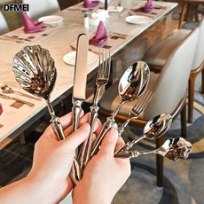 DFMEI 304不鏽鋼葫蘆柄貝殼勺子創意餐具套裝酒店公用勺家用盛湯攪拌勺, 1個, 茶叉:如圖