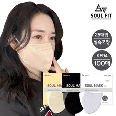[소울핏] KF94 새부리형 황사 방역 마스크 에코 대형 100매 (25매x4팩) 화이트/블랙/베이지, 베이지, 4개, 25매입
