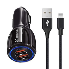 저스티스 35W 듀얼포트 차량용 고속충전기 + 아이폰 컬러 고속케이블 1.2m, D21-0809(블랙)