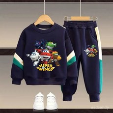 【臺灣-出貨】男童套裝冬季加絨加厚新款男孩炸街衛衣衛褲超級飛俠中大童兩件套