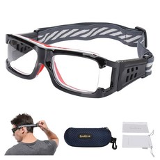 수그리 스포츠 안경 고글 농구 축구 스포츠 보호 안경 고글 교체 가능한 처방 렌즈, 2 8013 Black Frame Red Pad, 1개