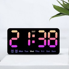 Siming 디지털탁상시계 무소음 인테리어 LED 디지털 시계 알람기능 온도 표시의 밝기 조절 거실벽시계, 그러데이션 핑크