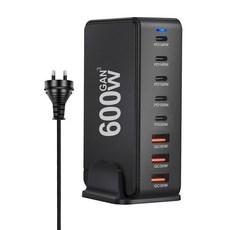 새로운 600W Gan 고속 충전 3 0 USB 유형 C 충전기 모바일 8 포트 5C3A PD 태블릿 휴대가 편리함, 02 AU-Black