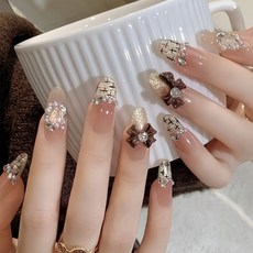 2026新款穿戴甲小香風貓眼高級感手工美甲甲片珍珠閃鑽辣妹指甲片, 1個, BY1924金碧熒煌:手工甲S碼#10片/袋