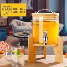 臺灣出貨大容量冷水壺涼水壺帶龍頭檸檬水壺果汁可樂飲料桶容器泡酒玻璃瓶廚房神器, 1.5升+ABS龍頭+竹 底座, 1個