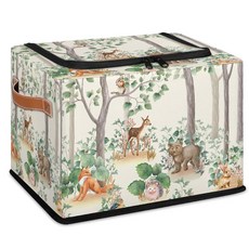 Wood기가 LANd Wildlife 보관 바구니 - 지퍼 뚜껑이 있는 감성 동물 파티 통 접이식 정리함 손잡이가 달린 어린이 직사각형 장식 상자 침실 장식을 위한 아기방
