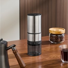 攜帶式磨豆機 手動自動 Type-C充電 不鏽鋼/陶瓷刀盤 便攜式咖啡豆研磨機, 1個, ☕外調刻度(不鏽鋼殼+不鏽鋼刀盤)_銀色