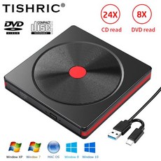 외장 멀티 CD DVD리더기 드라이브 CD 플레이어 TISRIC 휴대용 외장 광학 USB 3.0 RW 노트북 데스크탑 PC용, 01 Black, 01 Black, 1개