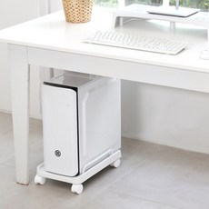 드림제이케이 이동식 PC 컴퓨터 본체 받침대 폭조절형(6바퀴), 1개, 화이트