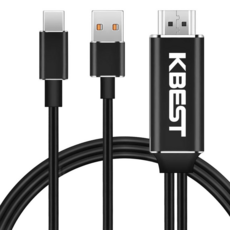 케이베스트 USB C타입 to HDMI 미러링 MHL 케이블 2M 블랙 보조전원/TV 연결 휴대폰 핸드폰 삼성 덱스 S20 S21 S22 S23 S24, 1개