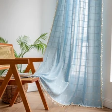 면 린넨 커튼 로드 포켓 쉐이드 커튼 태슬 주방 침실 거실 베이 윈도우 캐비닛 커튼