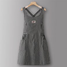 쿵샵 면 스트라이프 앞치마, 1개, 블랙