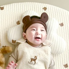 HEHE 合禾 舒適的嬰兒雲朵定型枕純棉Duralon涼爽的胎熱頭部護理網狀雙面, 泰迪熊, 1個