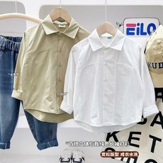 男童長袖襯衫2026春季新款韓版純色寶寶兒童上衣洋氣男童翻領襯衣