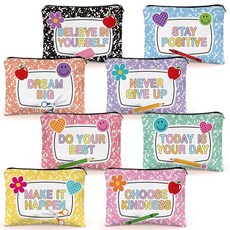 Whaline 8피스 개학 연필 파우치 지퍼 메이크업 가방 영감을 주는 동기 부여 화장품 세면도구 정리함 보관 여성용 파티 선물 용품