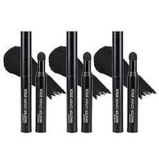 MLSMILE 여성용 헤어라인 파우더 스틱 3개 루트 터치 업 헤어 컬러 그레이 커버리지 커피 섀도우 얇은 모발용 여성 남성용 [호환], 블랙-3개