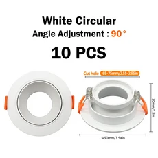 10pcs Gu10 Gu5.3 기본 Cearmic 램프 홀더 조정 가능한 천장 스포트라이트 키트 화이트 블랙 스퀘어 라운드, 04 Round white