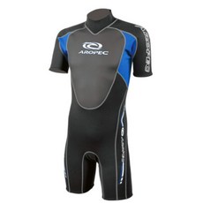 AROPEC 3/2mm 男款短袖短褲連身防寒衣, 黑/藍色,3XL