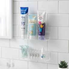 마이포레스트 무타공 아크릴 틈새 선반 욕실 다용도 수납 정리 북선반 핸드폰 거치대 1+1, 2개, 투명