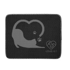 LOVE PET 寵愛 雙層貓砂墊 貓咪圖案 超大加大防水集砂墊, 1個, 黑色,（M）45x60cm, 黑色