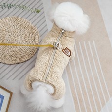 Jeernare 따뜻한 극세사 강아지 겨울옷 집업형 강아지 패딩 산책패딩조끼 중형견 소형견 정전기 방지, 1개, 미색