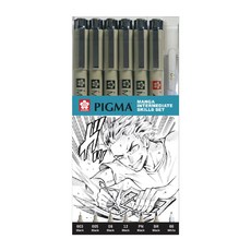 사쿠라 피그마 마이크론 망가세트 만화그리기 중급자용 7본세트 (XSDK-M6B), 단품