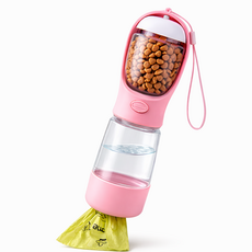 쿠비안 4in1 강아지 산책용 물통, 1개, 핑크